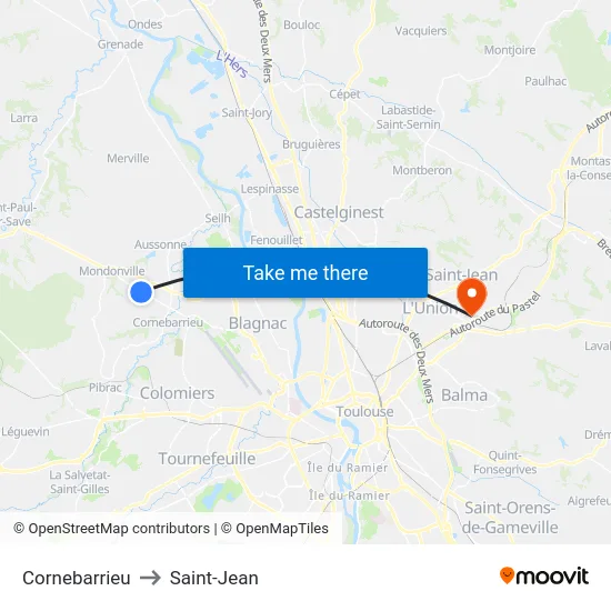 Cornebarrieu to Saint-Jean map