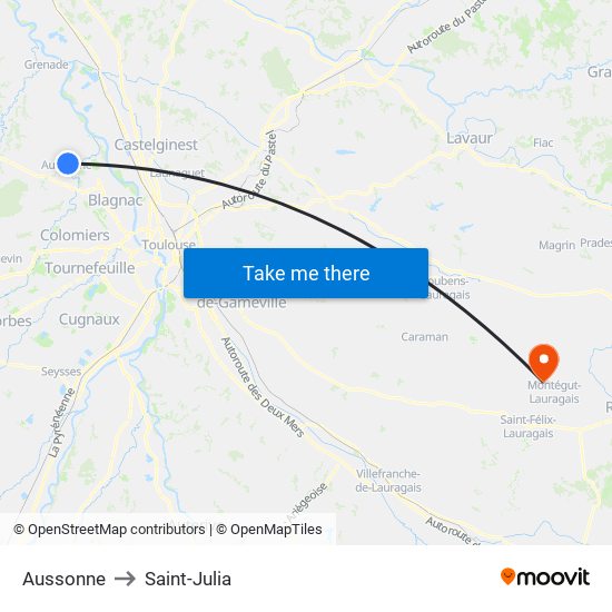 Aussonne to Saint-Julia map