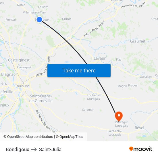 Bondigoux to Saint-Julia map