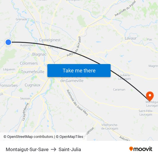 Montaigut-Sur-Save to Saint-Julia map