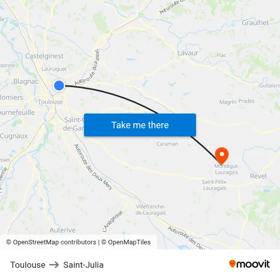 Toulouse to Saint-Julia map