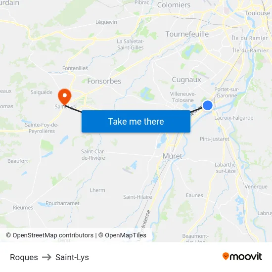 Roques to Saint-Lys map