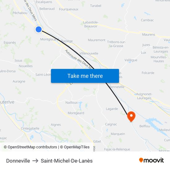 Donneville to Saint-Michel-De-Lanès map