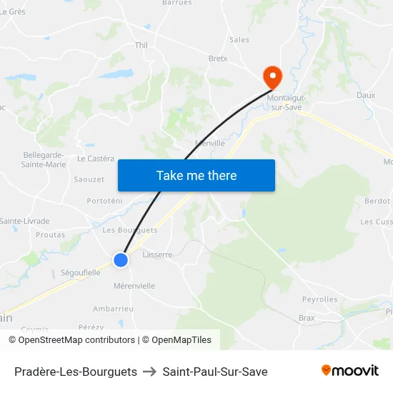 Pradère-Les-Bourguets to Saint-Paul-Sur-Save map