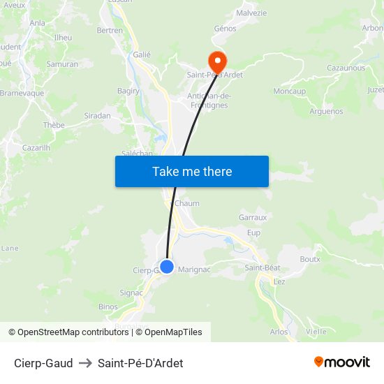 Cierp-Gaud to Saint-Pé-D'Ardet map