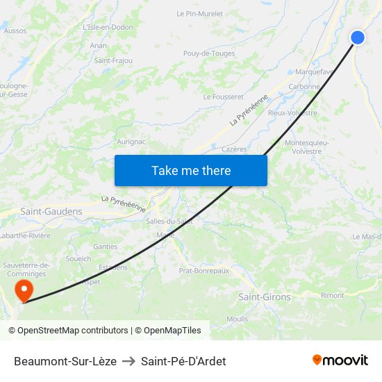 Beaumont-Sur-Lèze to Saint-Pé-D'Ardet map