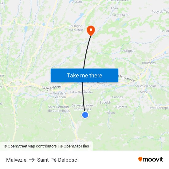 Malvezie to Saint-Pé-Delbosc map