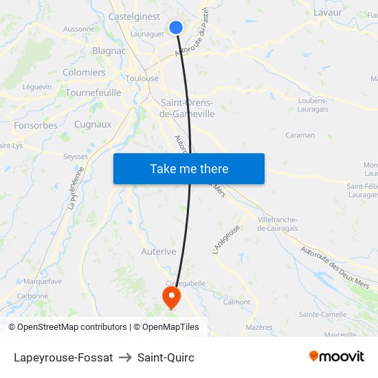 Lapeyrouse-Fossat to Saint-Quirc map