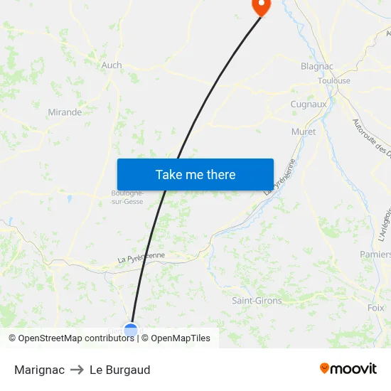 Marignac to Le Burgaud map