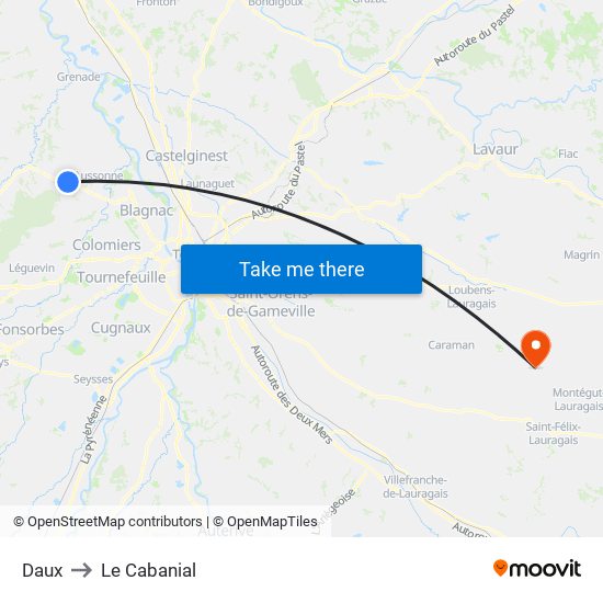 Daux to Le Cabanial map