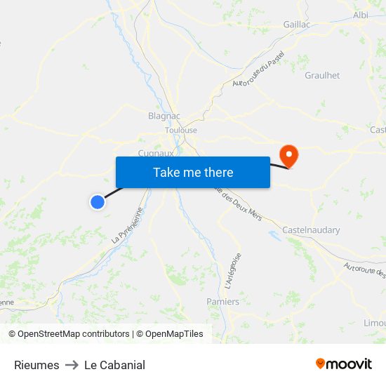 Rieumes to Le Cabanial map