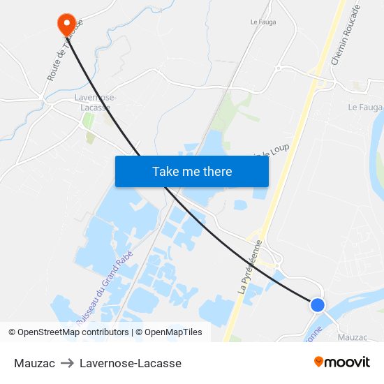 Mauzac to Lavernose-Lacasse map