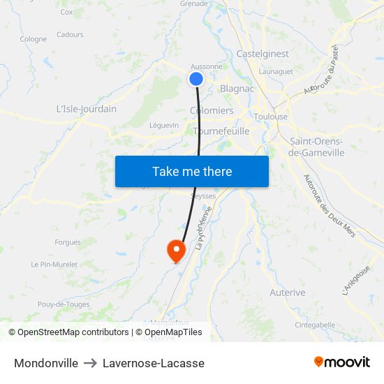 Mondonville to Lavernose-Lacasse map