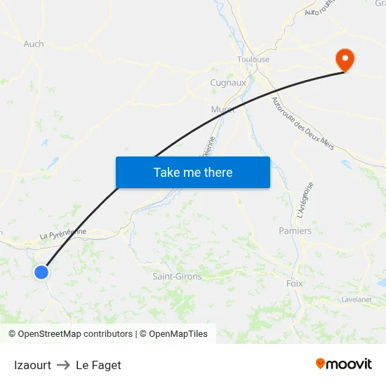 Izaourt to Le Faget map