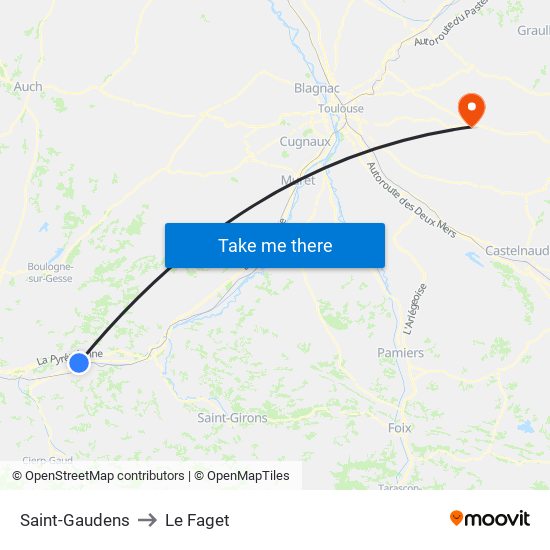 Saint-Gaudens to Le Faget map