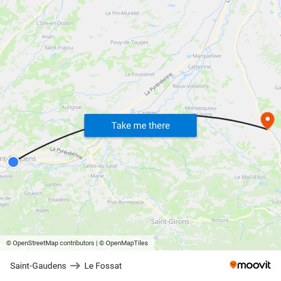 Saint-Gaudens to Le Fossat map