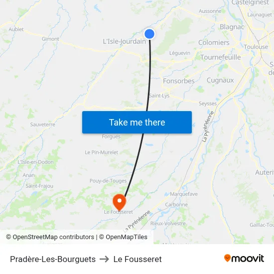 Pradère-Les-Bourguets to Le Fousseret map