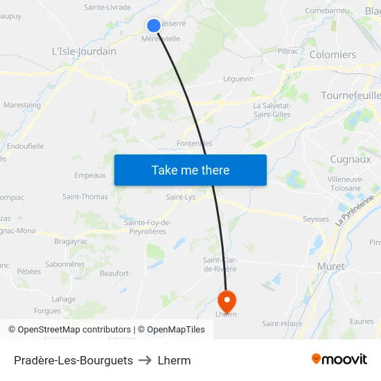 Pradère-Les-Bourguets to Lherm map