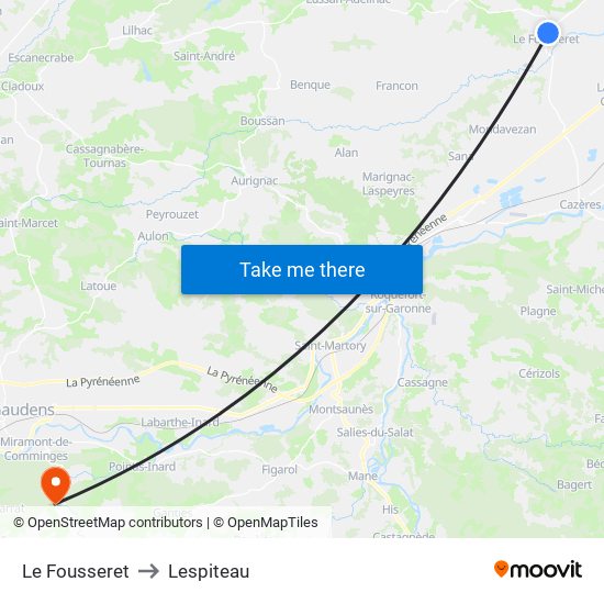 Le Fousseret to Lespiteau map