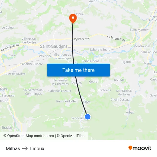 Milhas to Lieoux map
