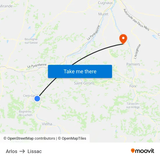 Arlos to Lissac map