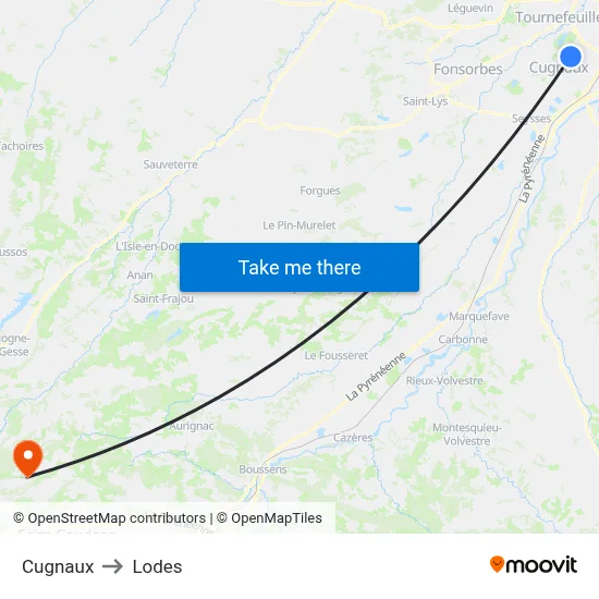 Cugnaux to Lodes map