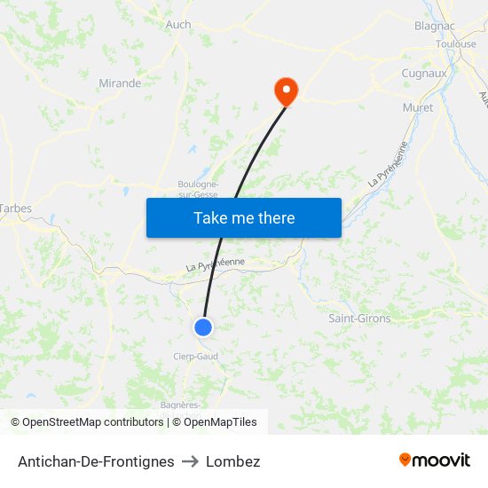 Antichan-De-Frontignes to Lombez map