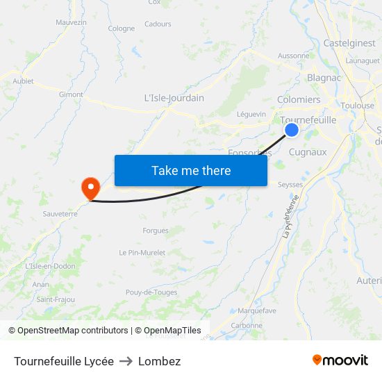 Tournefeuille Lycée to Lombez map