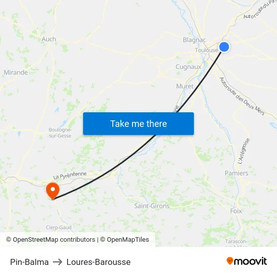 Pin-Balma to Loures-Barousse map