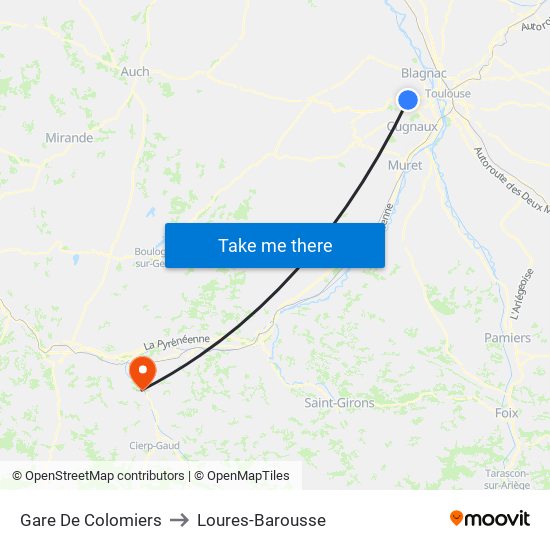 Gare De Colomiers to Loures-Barousse map
