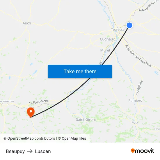 Beaupuy to Luscan map
