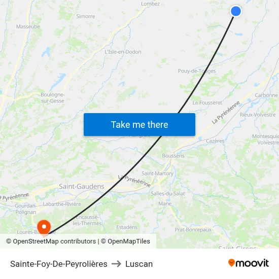 Sainte-Foy-De-Peyrolières to Luscan map