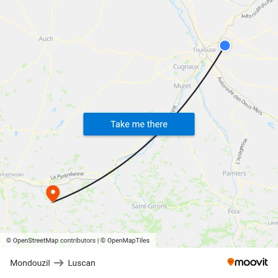 Mondouzil to Luscan map