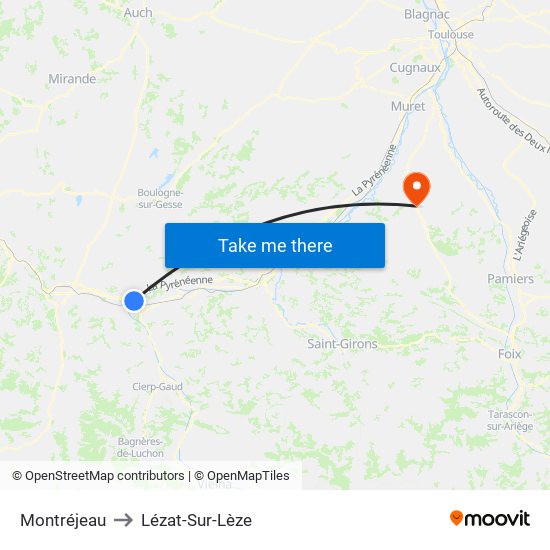 Montréjeau to Lézat-Sur-Lèze map