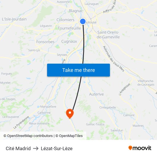 Cité Madrid to Lézat-Sur-Lèze map