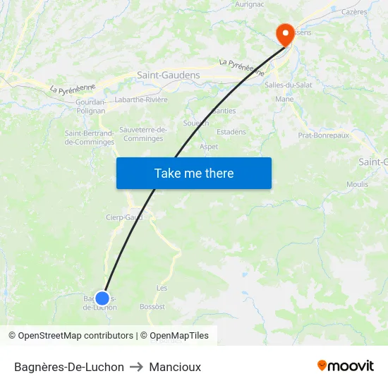 Bagnères-De-Luchon to Mancioux map