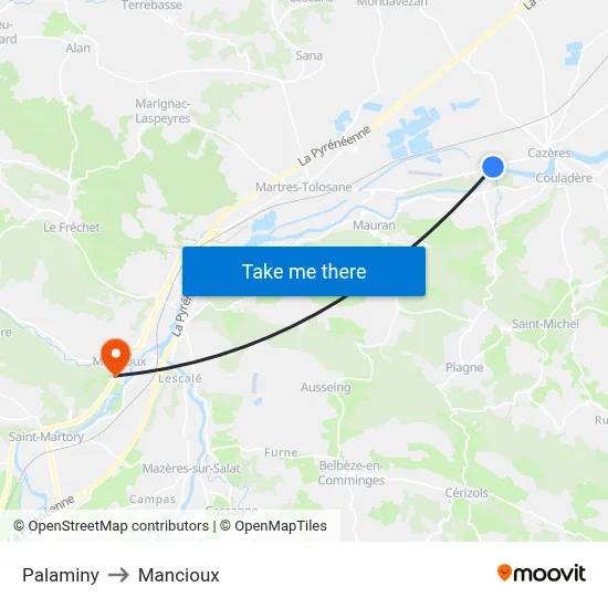 Palaminy to Mancioux map