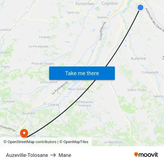 Auzeville-Tolosane to Mane map