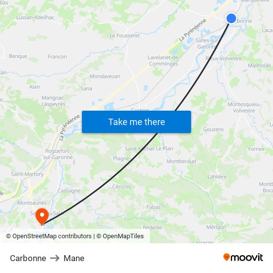 Carbonne to Mane map