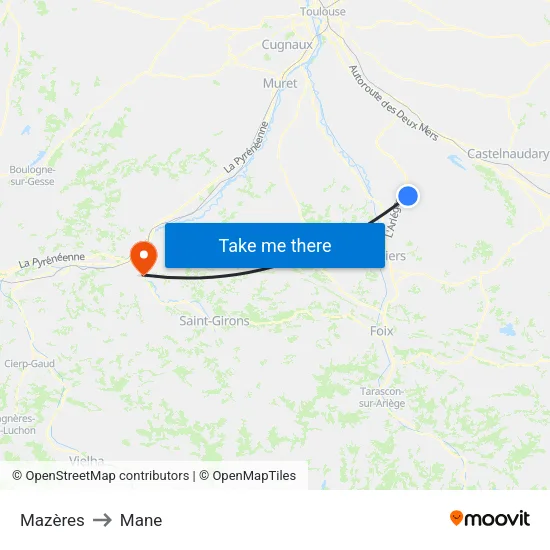 Mazères to Mane map
