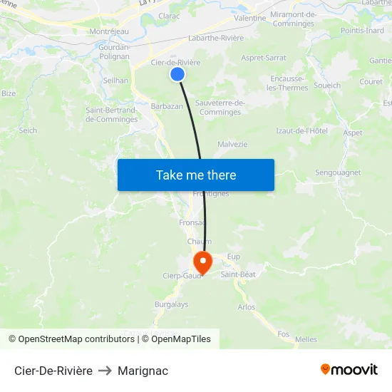 Cier-De-Rivière to Marignac map