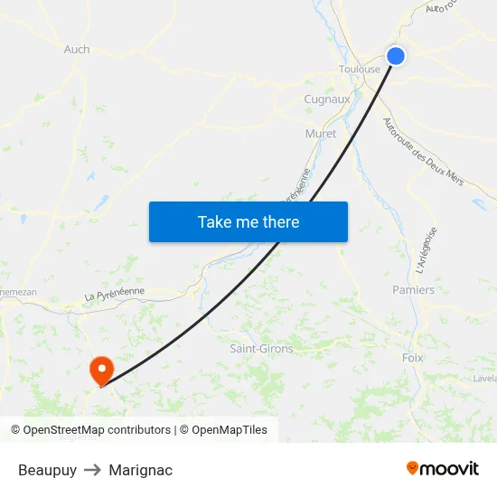 Beaupuy to Marignac map