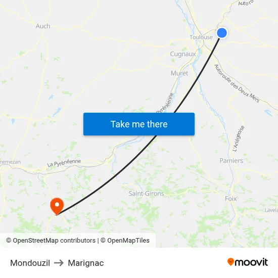Mondouzil to Marignac map