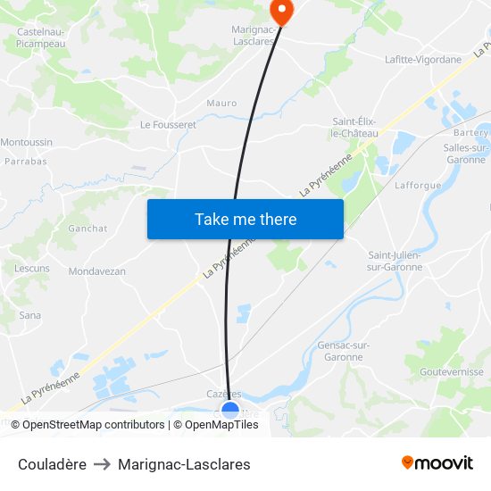 Couladère to Marignac-Lasclares map