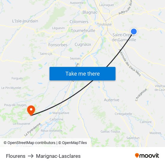 Flourens to Marignac-Lasclares map