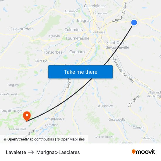 Lavalette to Marignac-Lasclares map