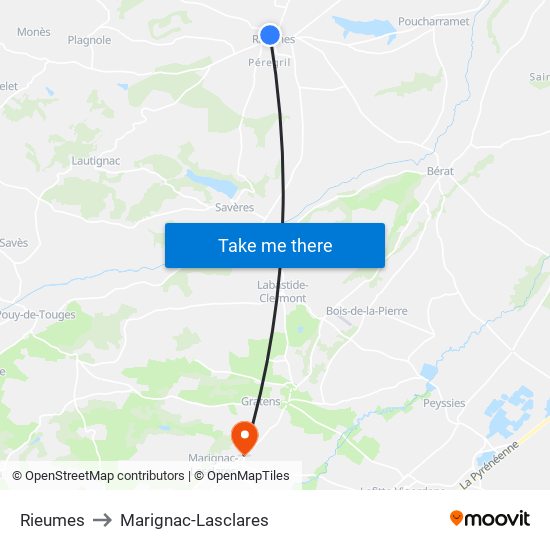 Rieumes to Marignac-Lasclares map