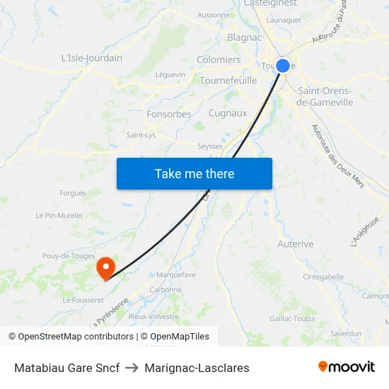 Matabiau Gare Sncf to Marignac-Lasclares map