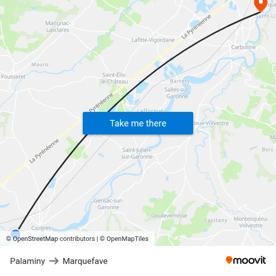 Palaminy to Marquefave map
