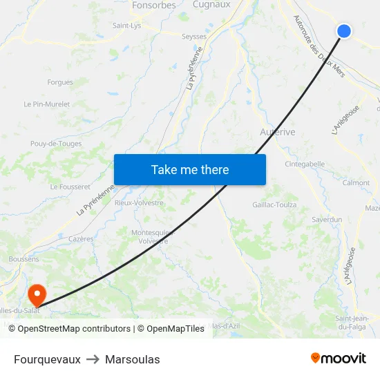 Fourquevaux to Marsoulas map